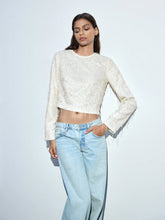 Women's Fashionable Solid Color Fringe Hem Cropped Blouse, Autumn